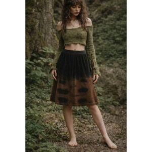 Five Star VTG Y2K Black Velour Ombre Fairy Grunge A-Line Midi Skirt XXS Boho